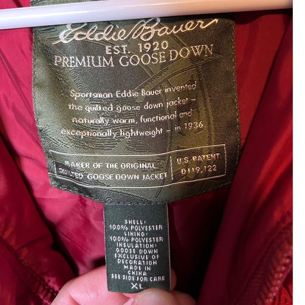 Eddie Bauer Puffer Vest Women's XL Red Quilted Goose Down Full Zip Fleece Collar - Picture 4 of 10
